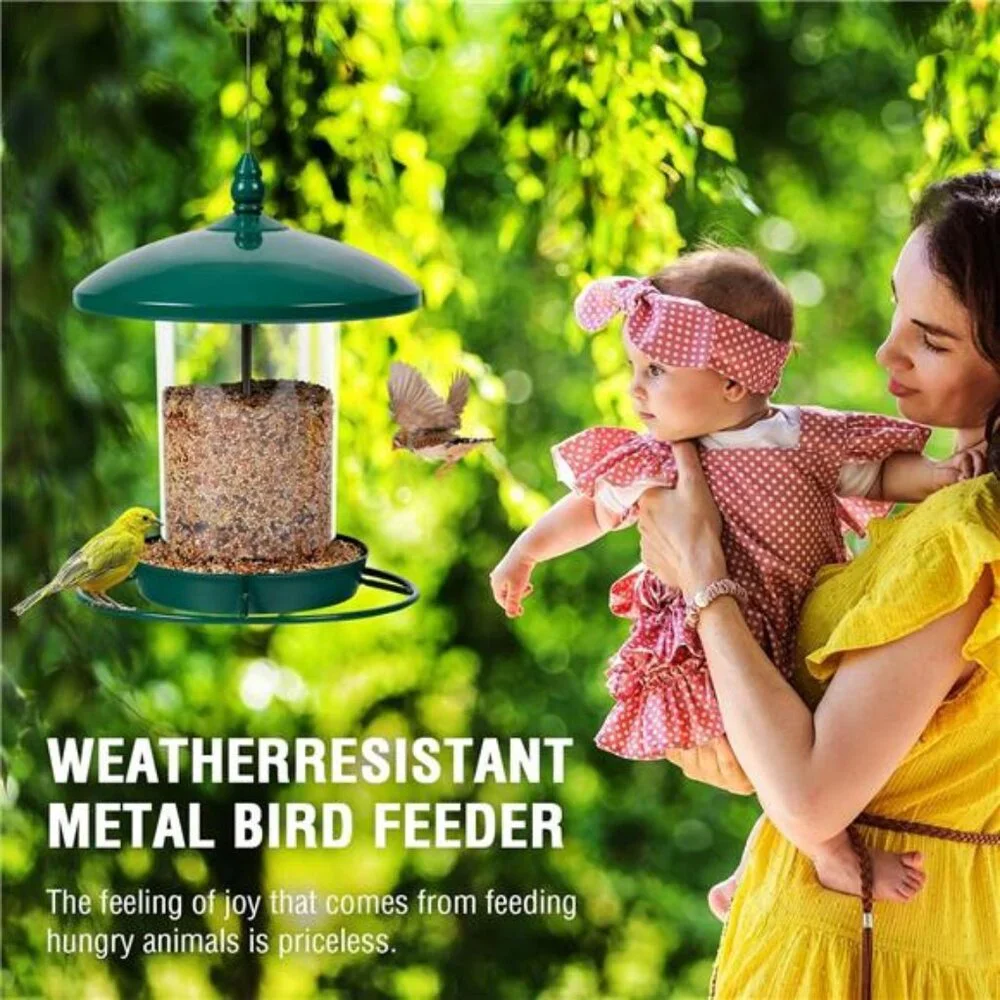 Metal Bird Feeder for Outdoors Hanging,3.0LB Seed Feeder,Easy to Fill